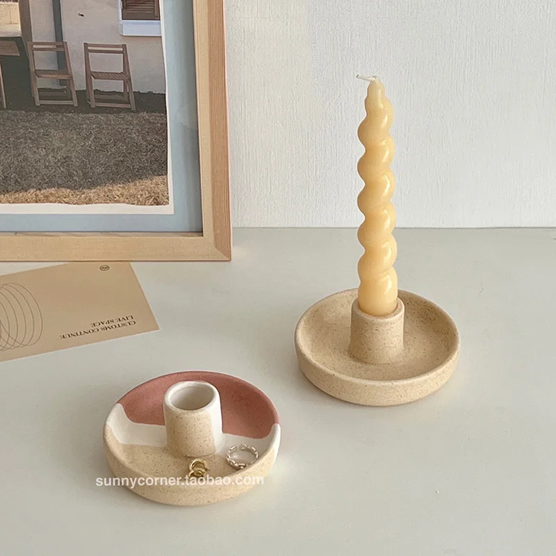 Ins European retro ceramic candle holder decoration dining table storage small tray aromatherapy candles view 2