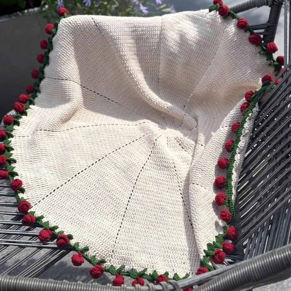 1Pcs Red Rose Blanket Bouquet With Gift Bag（Random color）, Crochet Blanket of Roses For Mother's Day and Valentine's Day Gifts