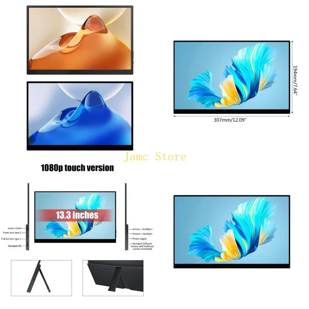

LX0B Portable Monitor for Laptop Sub Screen Extender Monitor 13.3'' 1920x1080 Display