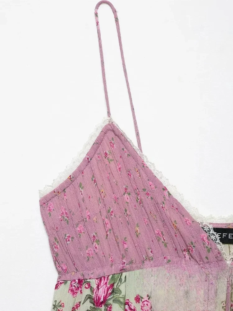 Sukienka damska KONDALA Beach Chic, patchworkowa, kwiatowa, bez rękawów, długa, prosta, typu vestidos, modna, elegancka sukienka w stylu boho na jesień 2025.