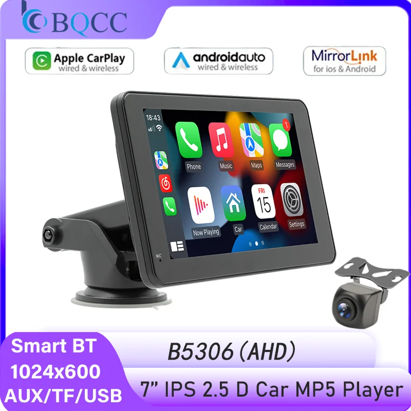 

BQCC 7'' 2.5D HD Screen Portable MP5 Car Player Wireless Carplay Android Auto Mirrorlink BT TF USB Multimedia Smart Car Stereo