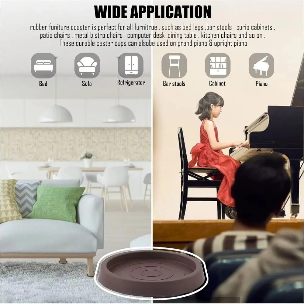 Round Rubber Anti Slip Caster Cup Anti-Skid Portable Furniture Stoppers Protect Carpet Quick Install Rubber Couch Stoppers