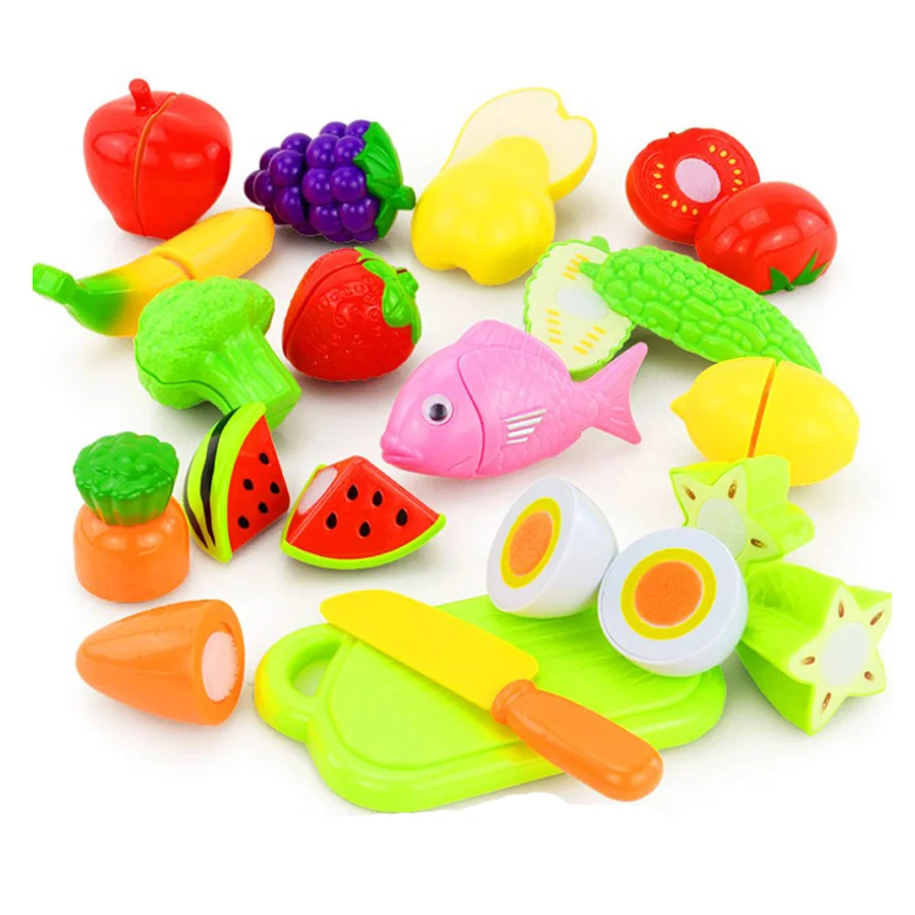 

16Pcs Children Cut Fruit Vegetable Playset Realistic Bright Color Cutting Set Safe Durable Washable for Interactive Kitchen Role