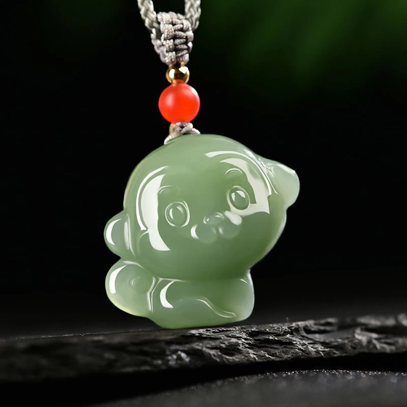 Xinjiang Hotan Jade Zodiac 3D Monkey Jade Pendant Necklace Cartoon Necklace White Jade Pendant Qinghai Jade