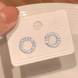 Simple Elegant Fashion Versatile Delicate Circle Stud Earrings Crystal Premium Feel Rhinestone Korean Daily Jewelry Accessories