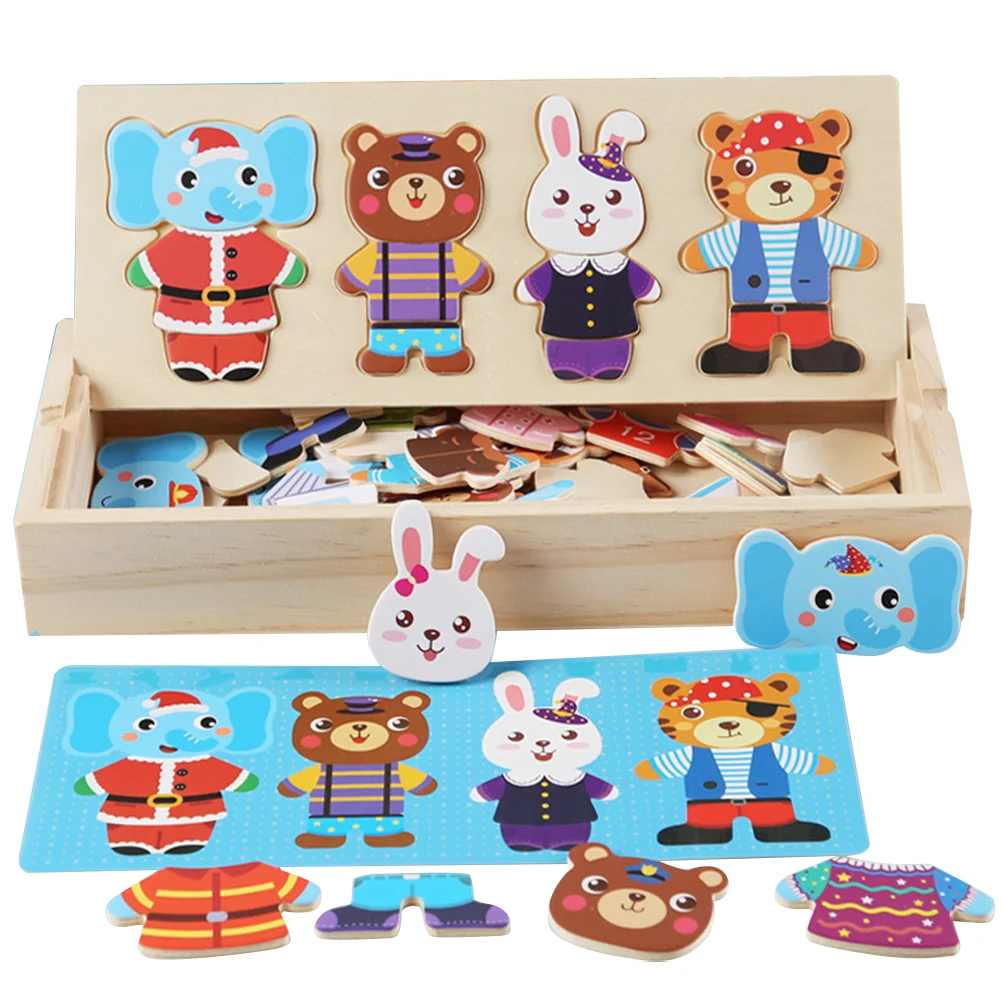 Animal Dress up Toys Children’s Wood Puzzles Easy For Kids Three-dimensional Cartoon Wooden