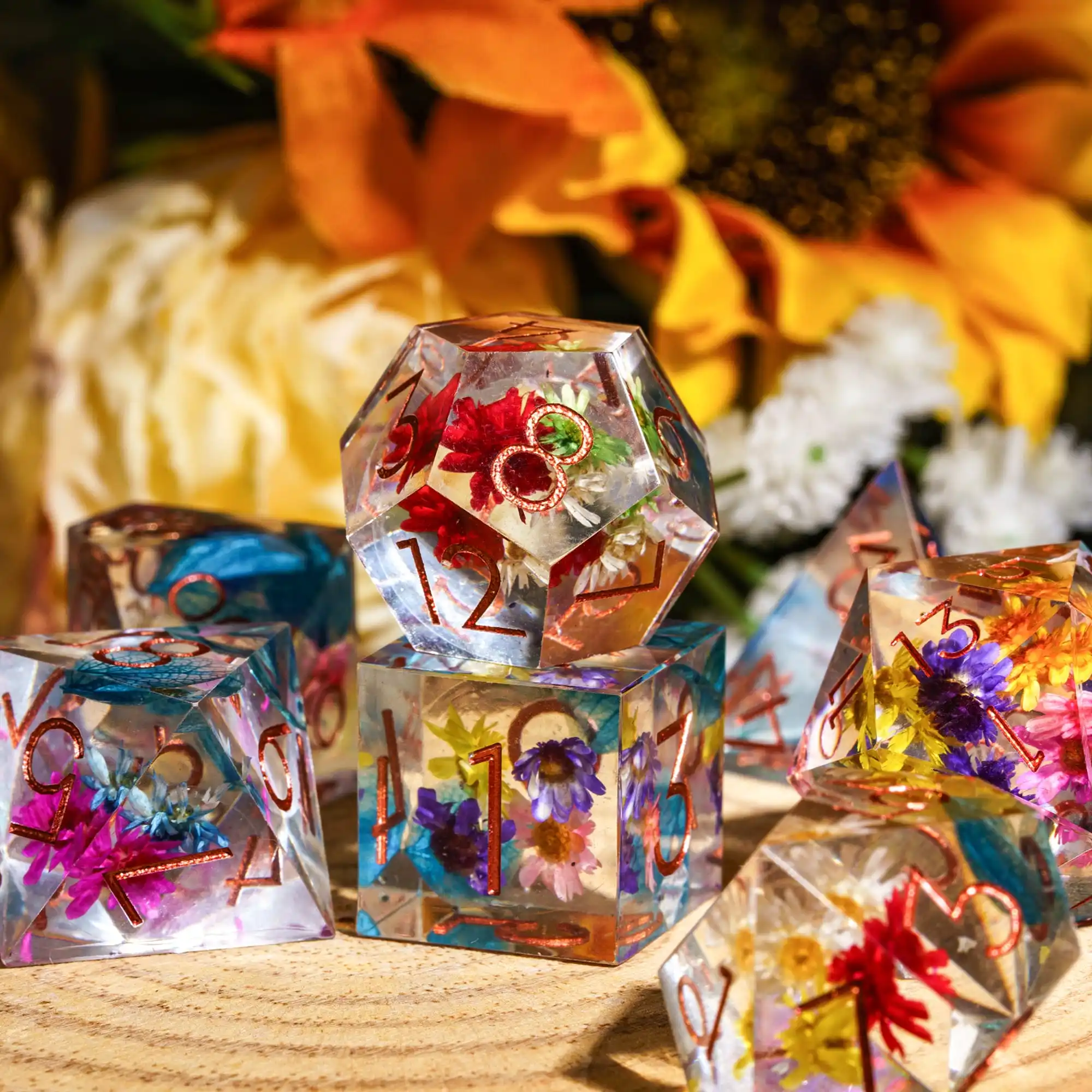 

Острые края, заполненные цветком бабочкой, 7 шт., набор многогранных костей ручной работы для ролевых игр D & D, настольные игры, TRPG