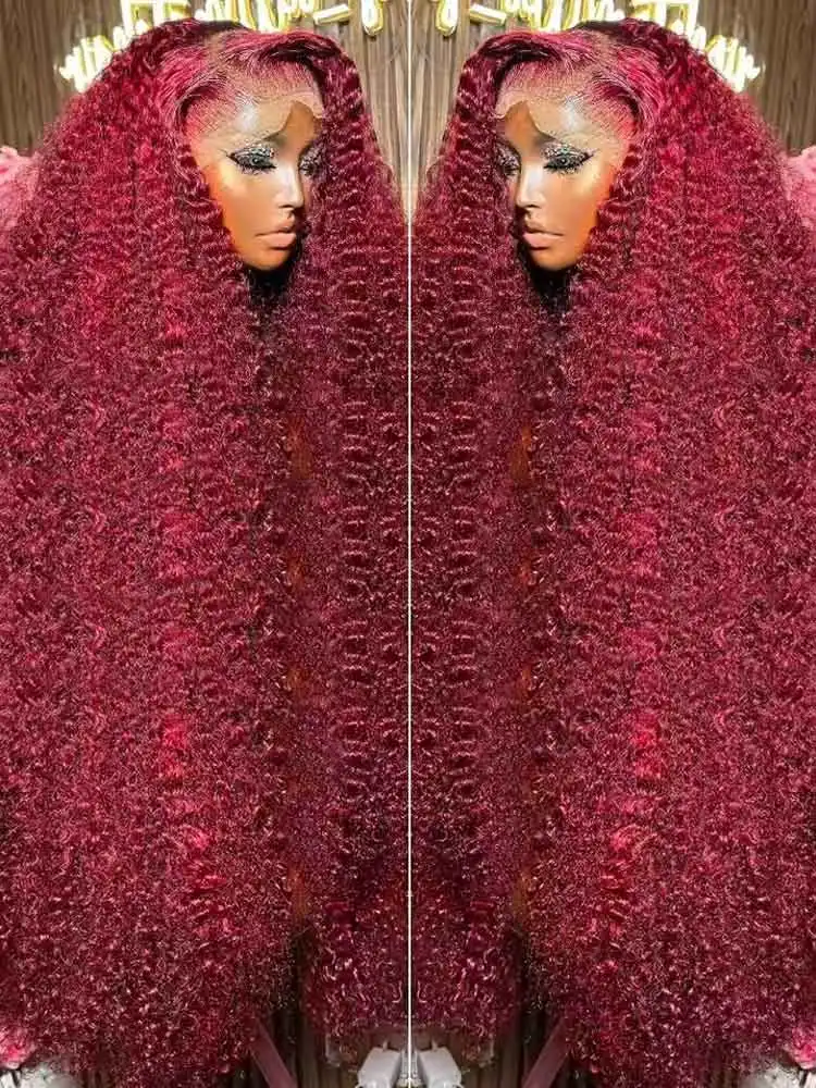 99J Burgundy 250 Density 13x4 HD Lace Front Wigs Human Hair Red Wine 30 Inch Deep Wave Brazilian Curly Glueless Lace Frontal Wig