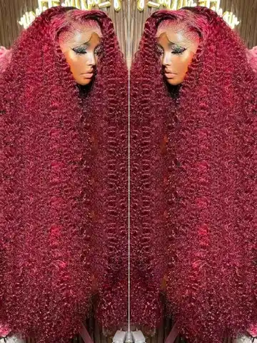 99J Borgoña 250 Densidad 13x4 HD Pelucas delanteras de encaje Cabello humano Vino tinto 30 pulgadas Onda profunda Peluca frontal de encaje sin pegamento rizado brasileño