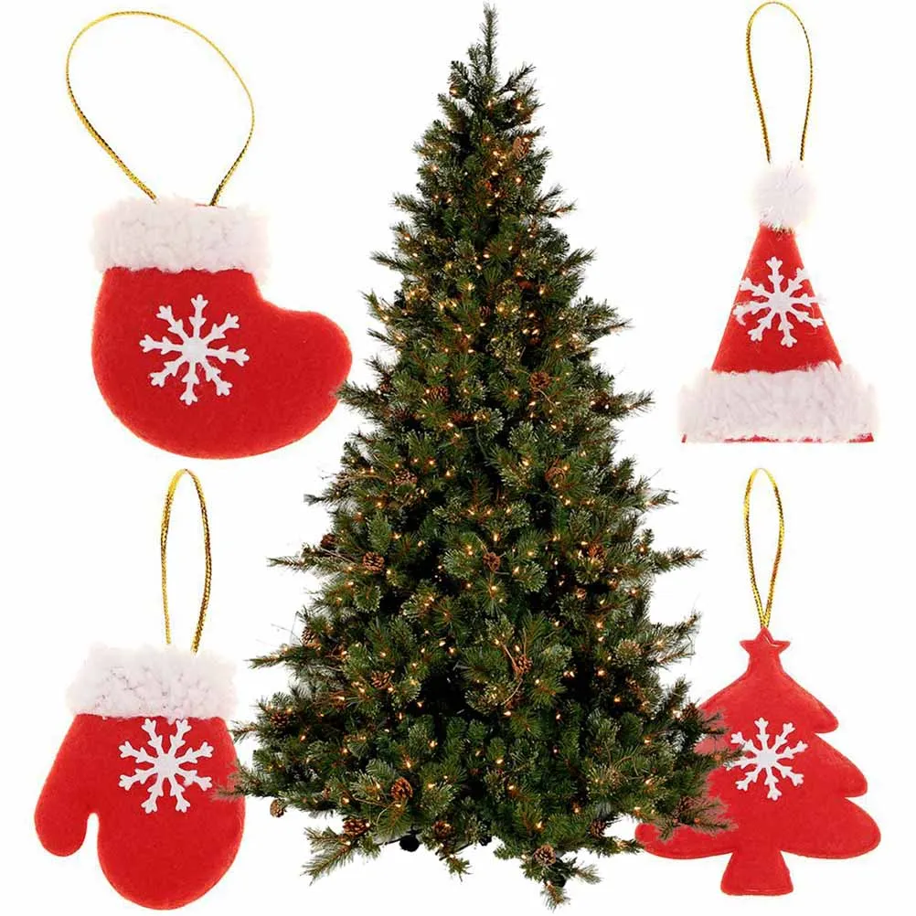 

Adorable Christmas Tree Pendants 4Pcs Set Fabric Ornaments Hanging Decorations For Home Office Restaurant Party Decoration