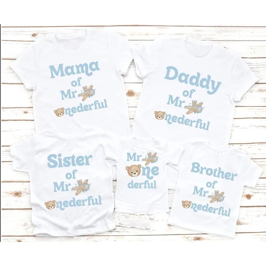 Onederful Matching Family Birthday Party Shirts, 1st Birthday Boy Outfit, Blue ONE derful Outfit Teddy Bear, Mom Dad Brother