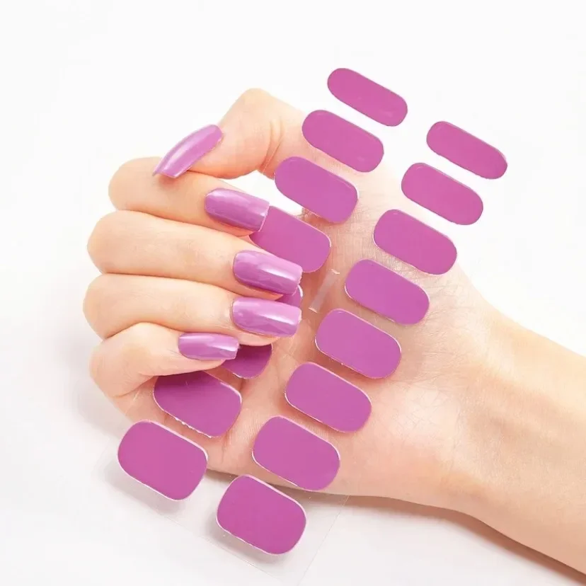 16pcs Semi-Cured UV Nail Sticker Full Cover Nail Polish Strips Lamp-solidify Fingertip Self-Adhesive Nails Gel UV Decals