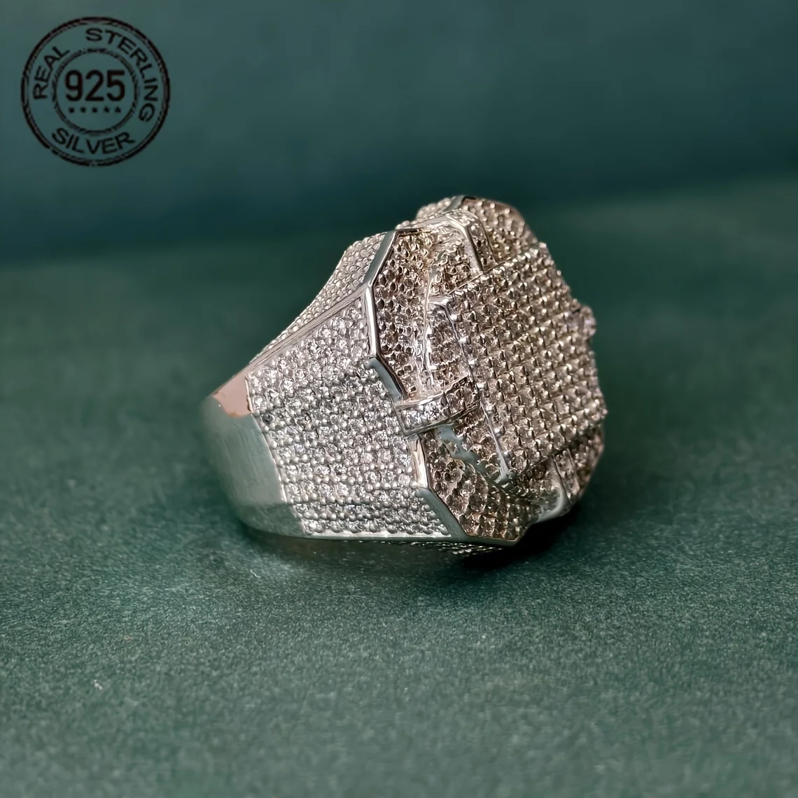 2025 Luxury 925 Sterling Silver Baguette Ring Mens Iced Out Micro Zircon Hip Hop Pinky Rings Exaggerated Rapper Finger Jewelry