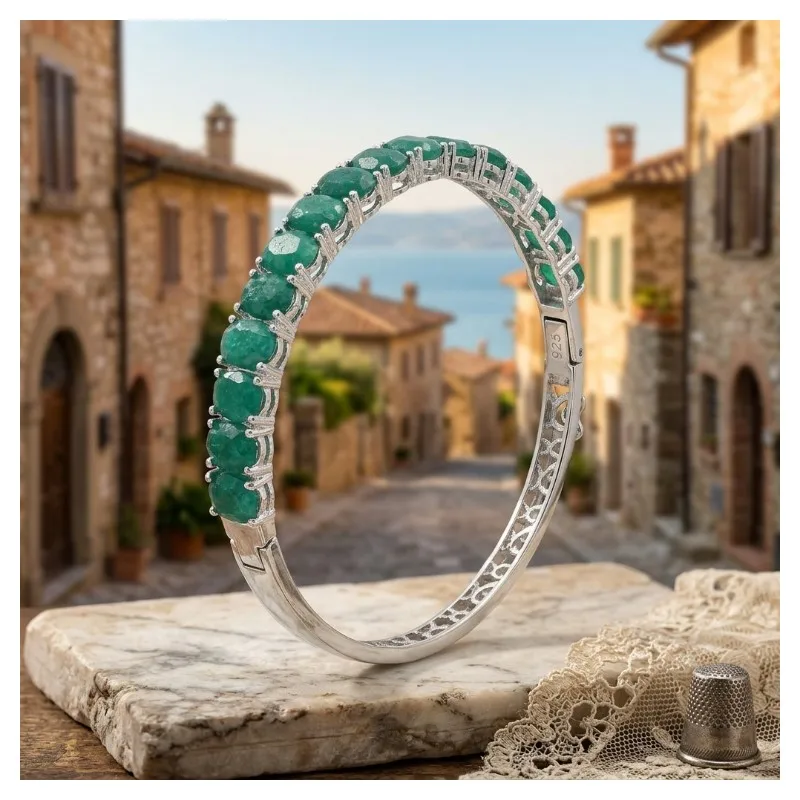 Buy 5 Get 1 Free 8x6mm Jzaza Highly Recommend Top Selling Real Green Emerald Red Ruby Silver Bangle Bracelet 8.5inch