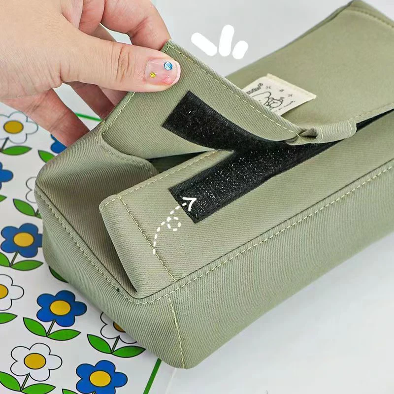 Simples durável Canvas Pencil Case, Lápis Cor Sólida Caixa, Alta Capacidade Portátil Papelaria Armazenamento Saco, Material Escolar, Moda