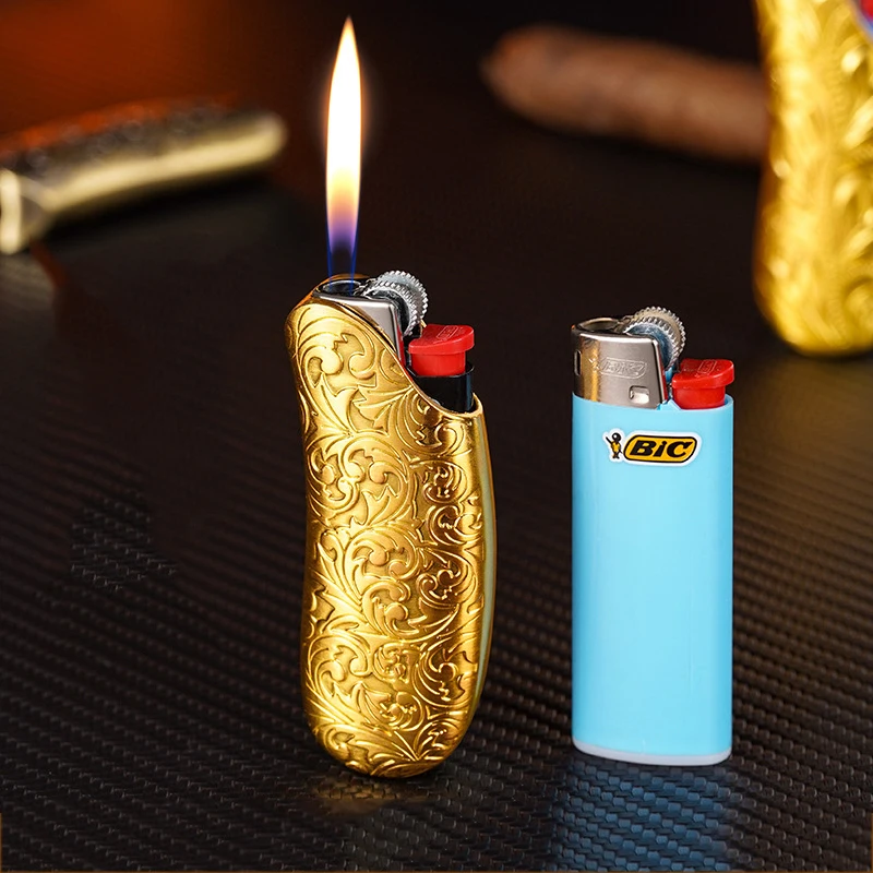 YF910-J5 Banana Gold Armor Metal Lighter Set BIC Bike J5 Machine Set Shell Gas Lighter Wholesale