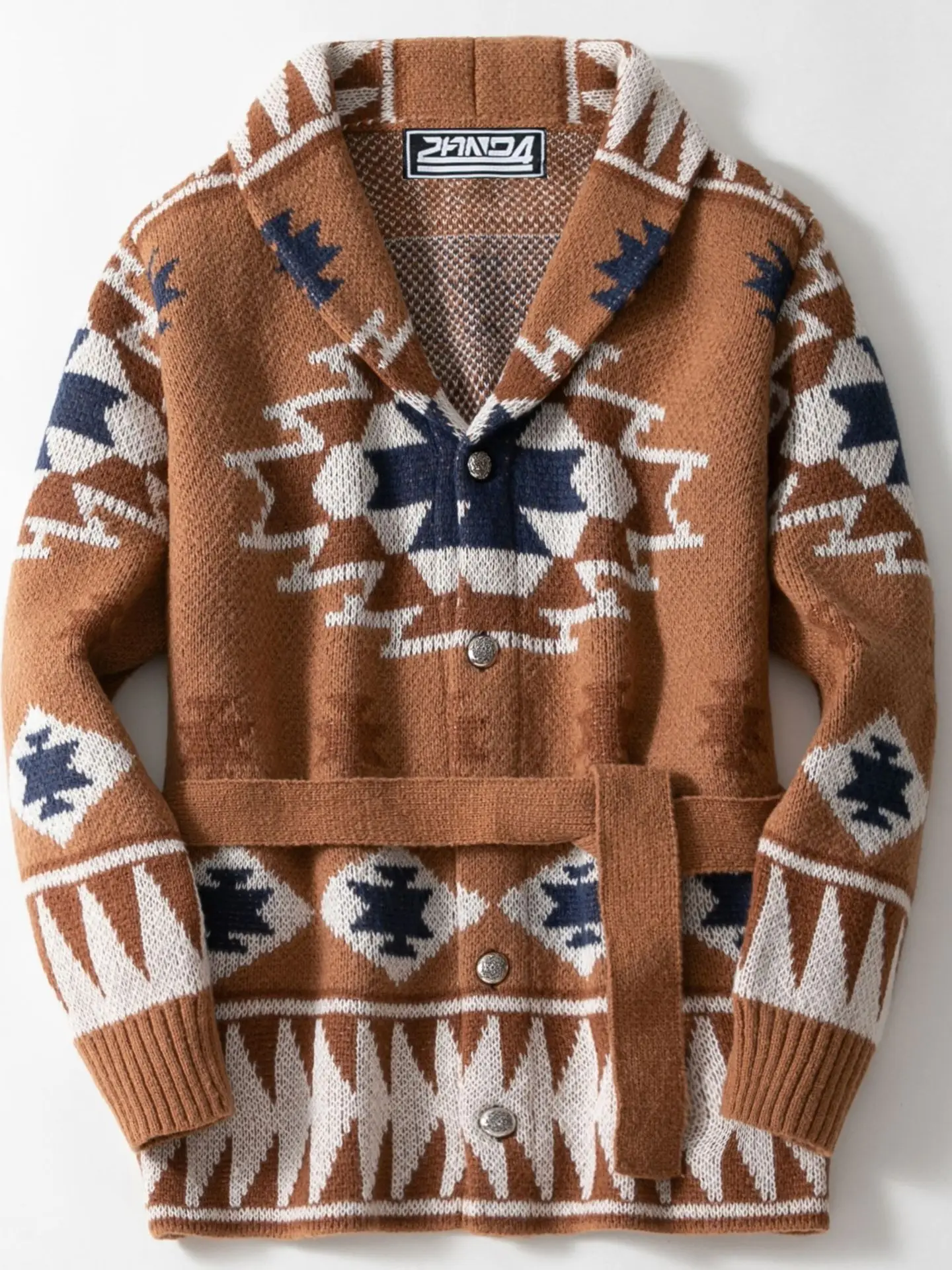 

Men's Heavyweight Embroidered Sweater Autumn Winter Thiened Open Cardigan Belted Knitted Long Sve Collar Coat Casual Sle