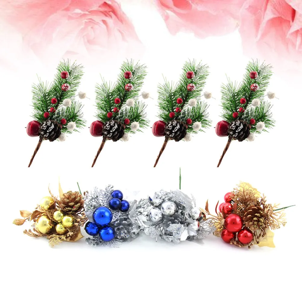 

8 PC/Total Christmas Decorations Cuttings Fruit Ear Pine Needles Red
