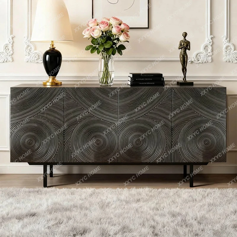 medieval entrance cabinet  dining side cabinet high-end villa black locker