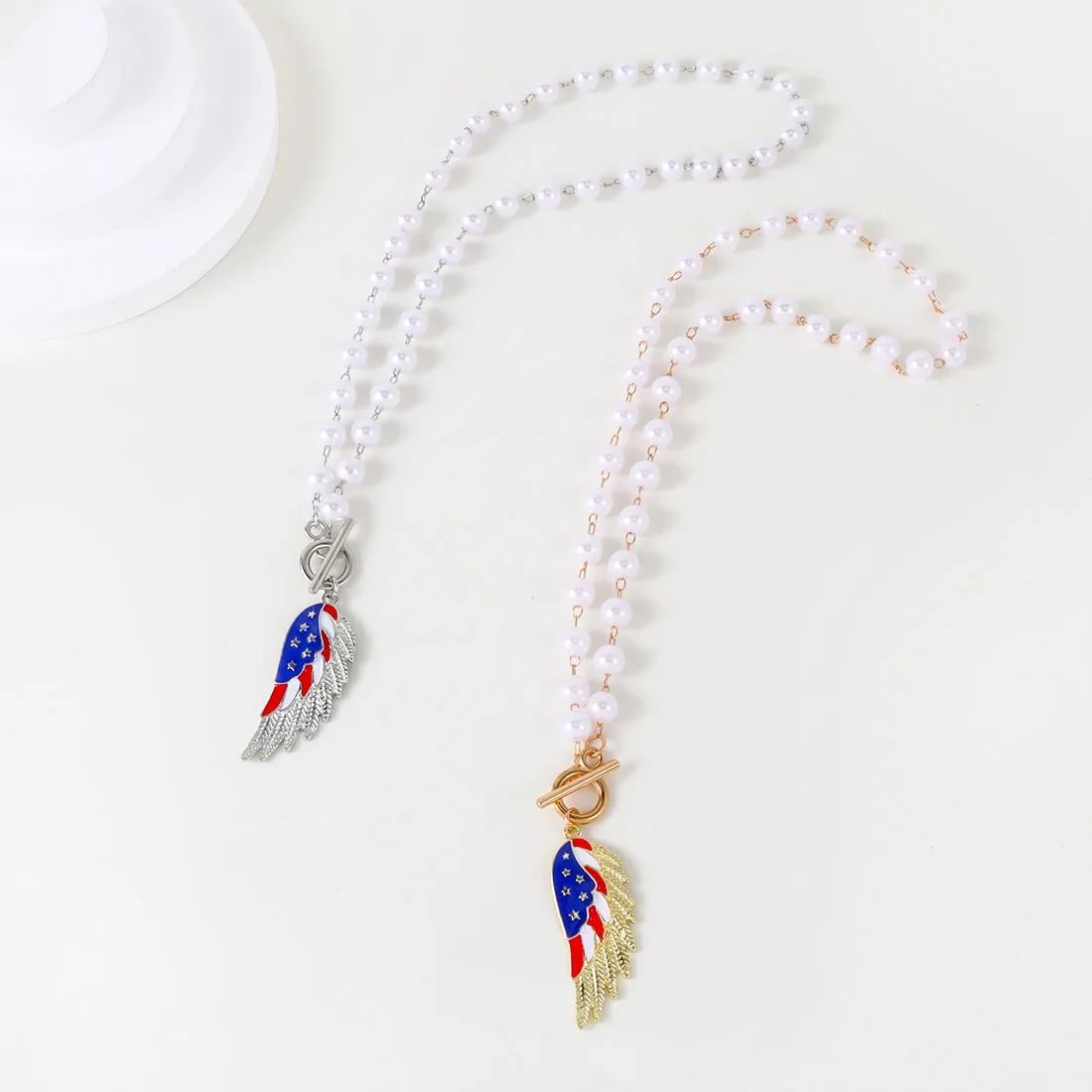 DIY accessories Independence Day Accessories USA Wings Alloy Pendant Pearl Necklace NK23970
