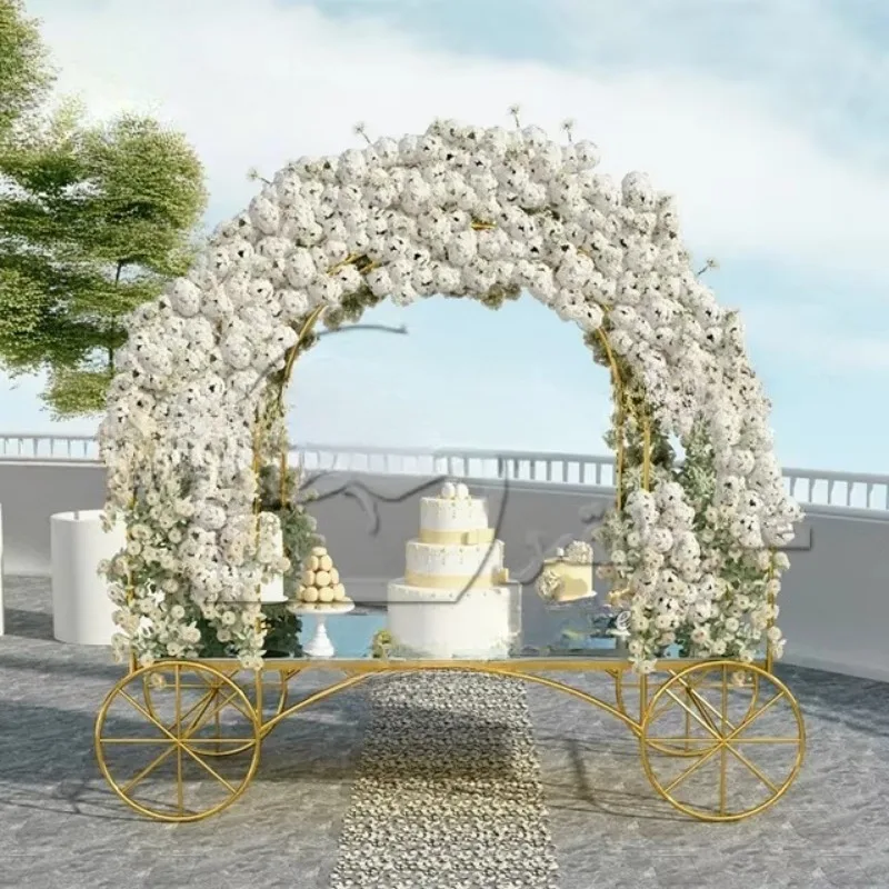

Golden stainless steel dessert candy bar cart party decoration
