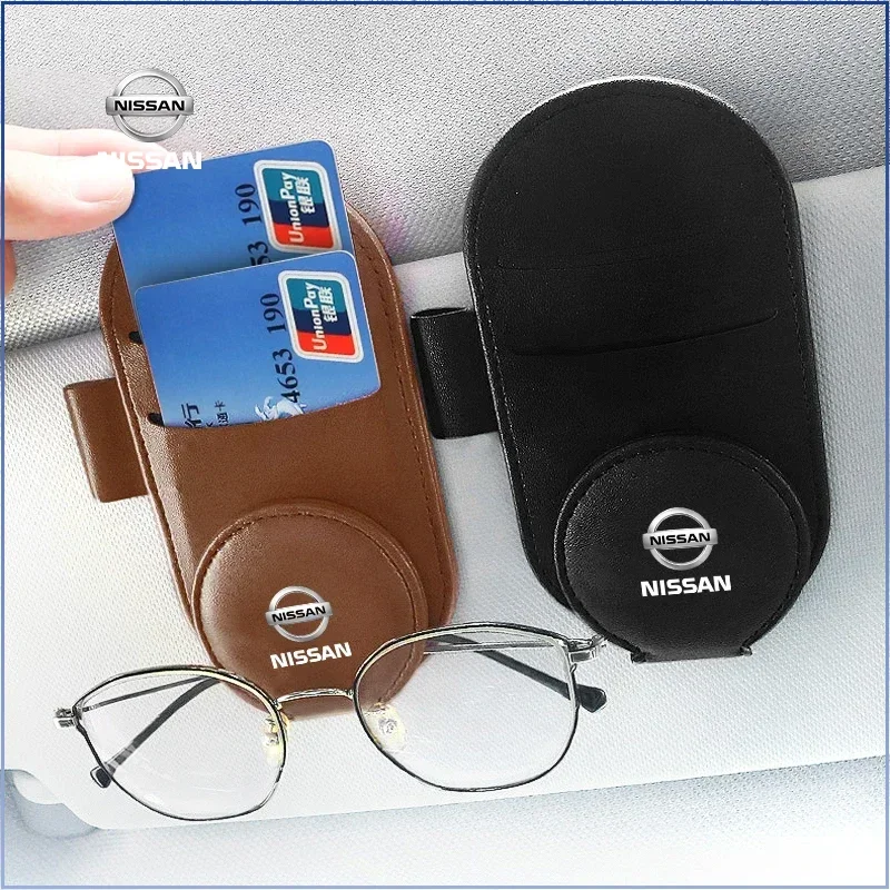 Leather Car Glasses Clip Sun Visor Multi-function Sunglasses Clip for Nissan Gtr Tiida Sylphy Teana Almera Qashqai J10 Hub Caps