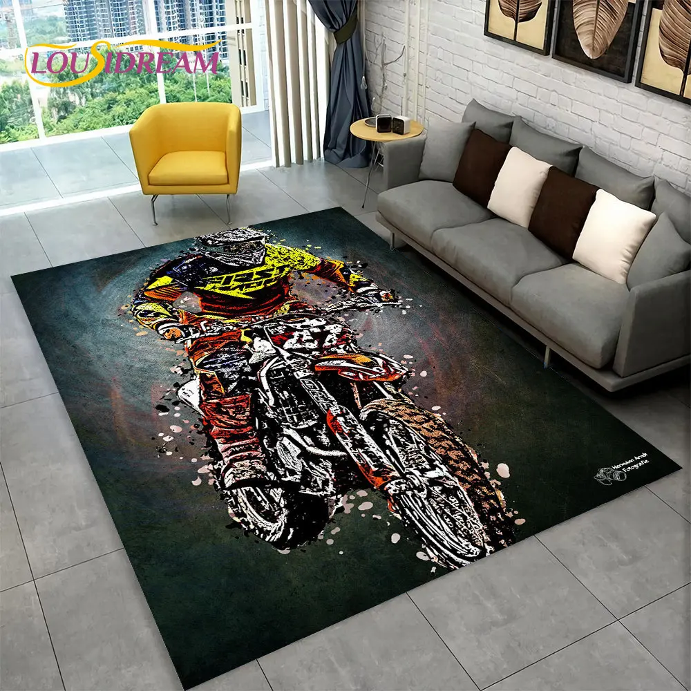 3D Motorcycle Racing Area Rug Large,Carpet Rug for Home Living Room Bedroom Sofa Doormat Decoration,Kid Play Non-slip Floor Mat