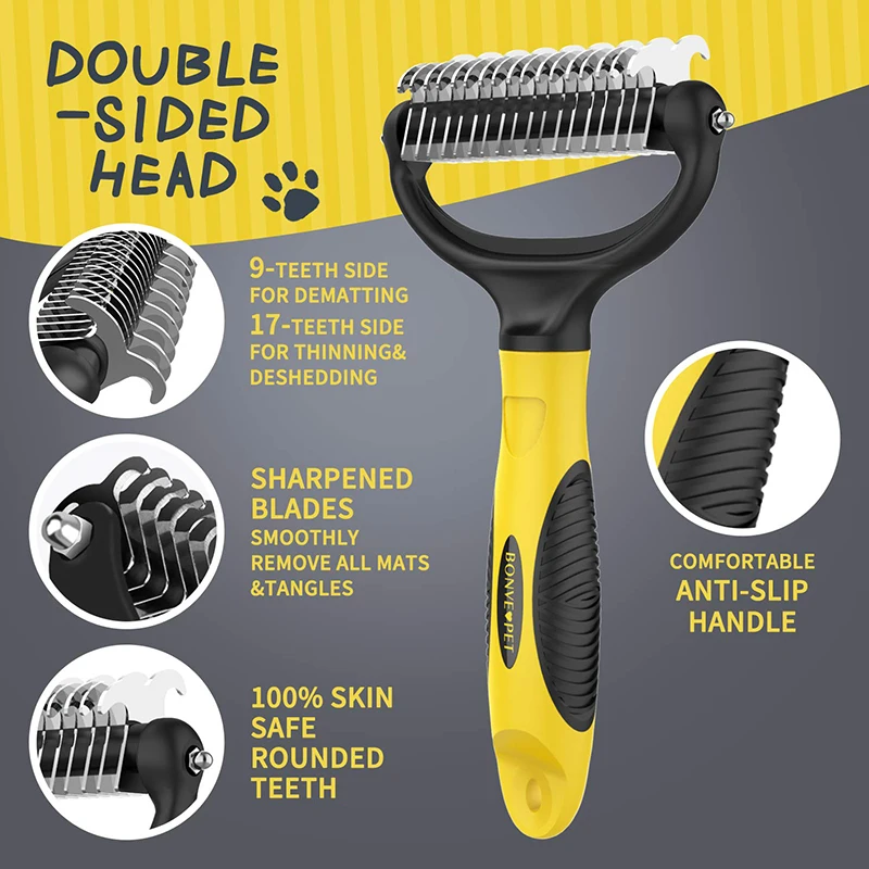 Double Sides Widened Pet Hair Remover Combs for Dogs, Hair Knot Tool, Grooming and Care Accessories