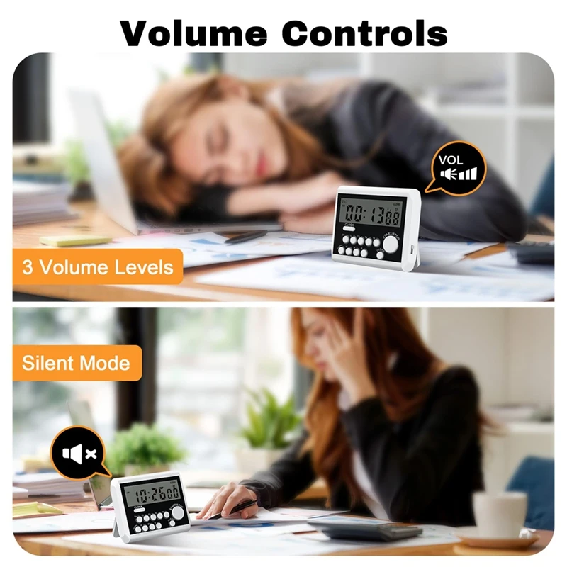 Temporizador de cocina digital de 5 canales, modo de reloj con pantalla LCD grande, temporizador de cocina, alarma de volumen fuerte y luz intermitente
