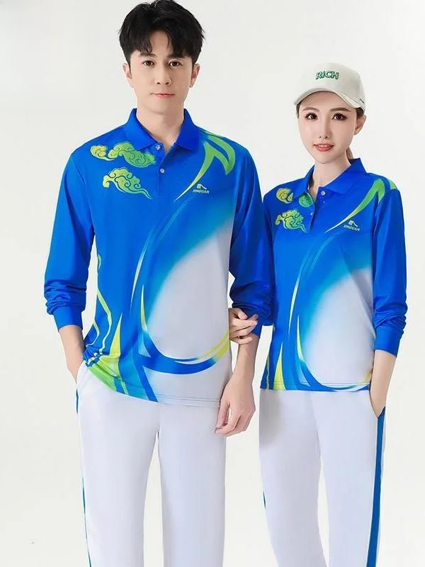 JinGuan 新型クラウド柄ロングスリーブTシャツ スポーツフィット ランニングアップ オペレーションスクエアダンスTシャツ