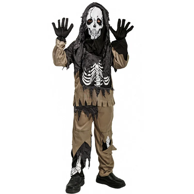 Boys Scary Evil Skeleton Cosplay Kids Children Halloween Death Azrael Costumes Carnival Purim Parade Role Play Show Party Dress