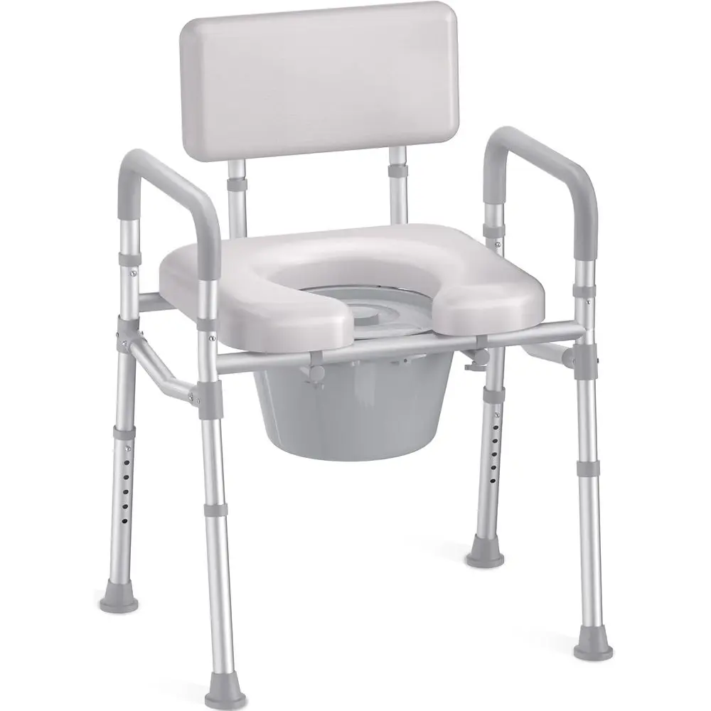 HOMLAND Bedside Commode Toilet, Padded Seat & Backrest, Enhanced Crossbar | Aluminum Potty Chair, Height Adjustable, Removable B