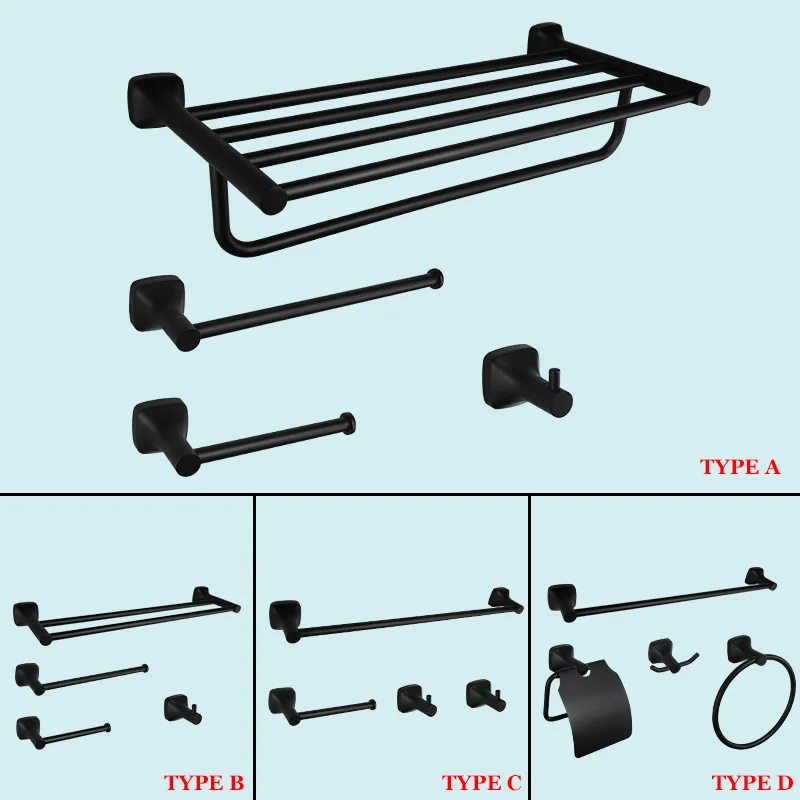 

Stainless Steel Black Bathroom Accessories Set Towel Rack Towel Rack Paper Towel Rack Robe Hanger Hardware Storage Rack Pendant