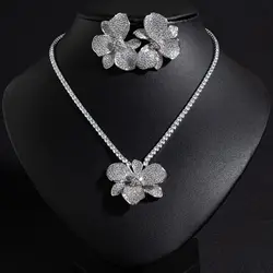 Women Copper-plated Platinum Colored Bud Zirconia Necklace Stud Earring 2025
