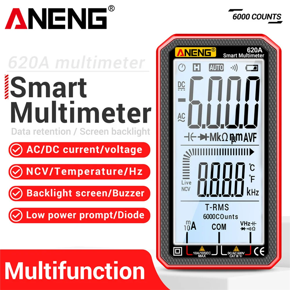 

ANENG 620A 6000 Counts Digital Smart Multimeter Transistor Testers True RMS Auto Electrical Capacitance Meter Temp Resistance