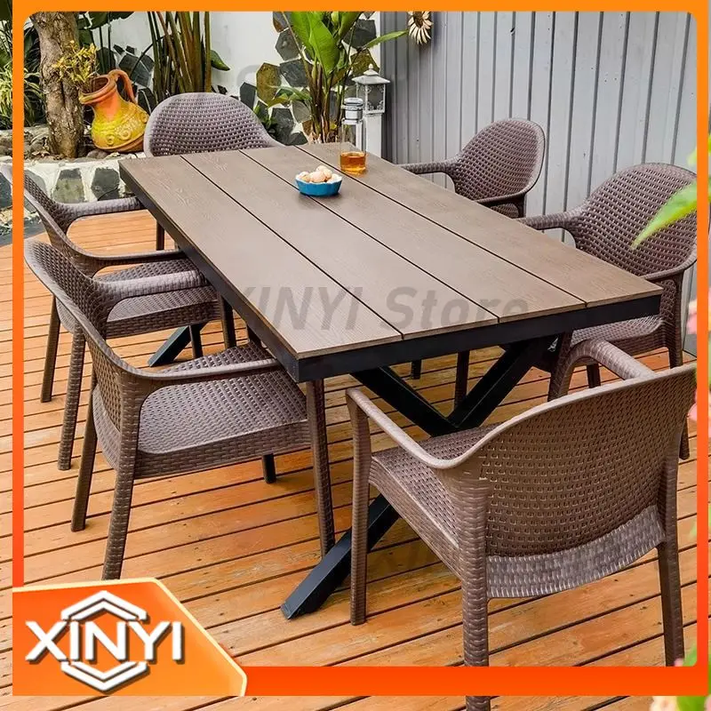 Wicker Style Outdoor Table and Chair Set for Garden Patio Deck Waterproof Moisture Resistant Rattan Look WPC Furniture