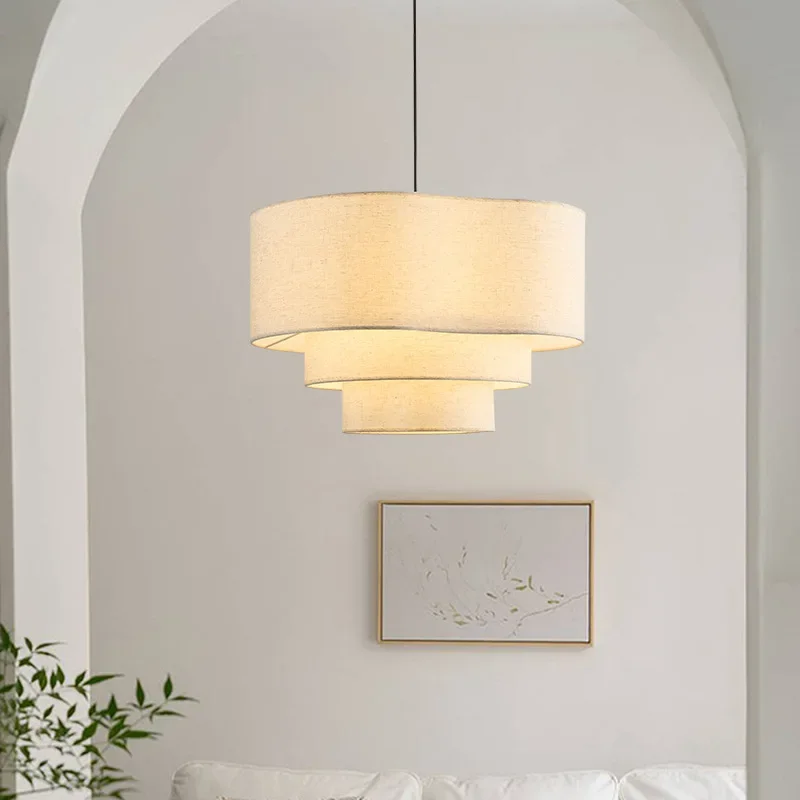 Fabric Pendant Light Warm LED Modern Minimalist Chandelier Home Decor