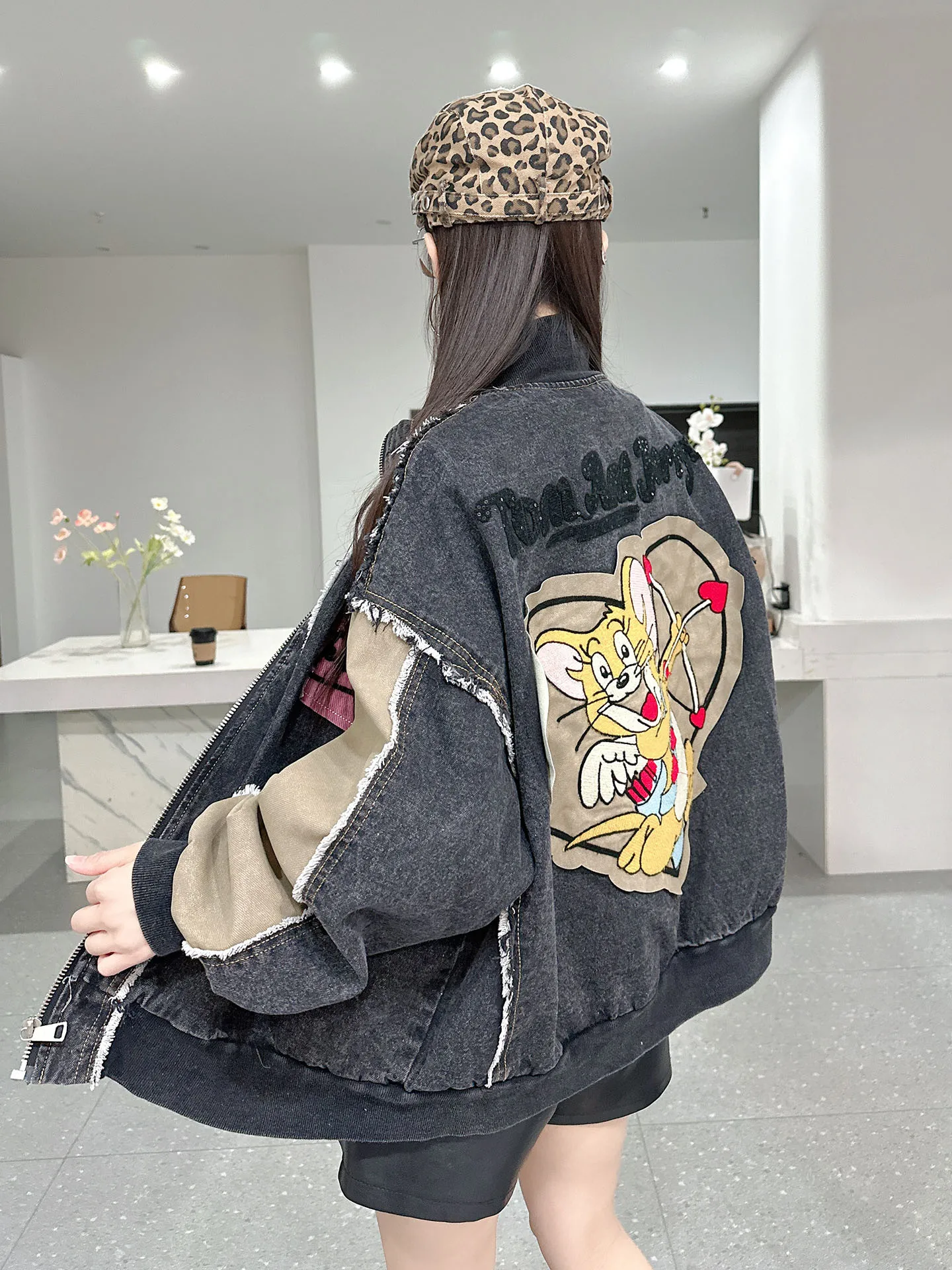 

Bla Denim Jaet Women's Loose Wide ape American High Street Faion Anti-Aging Spring Top Cotton Jeans Fabric Zipper Clo...