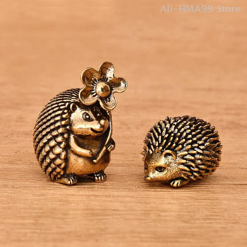 

Antique Hedgehog Small Ornaments Solid Brass Antique Animal Sculpture Crafts Desk Tea Table Decoration Home Decor