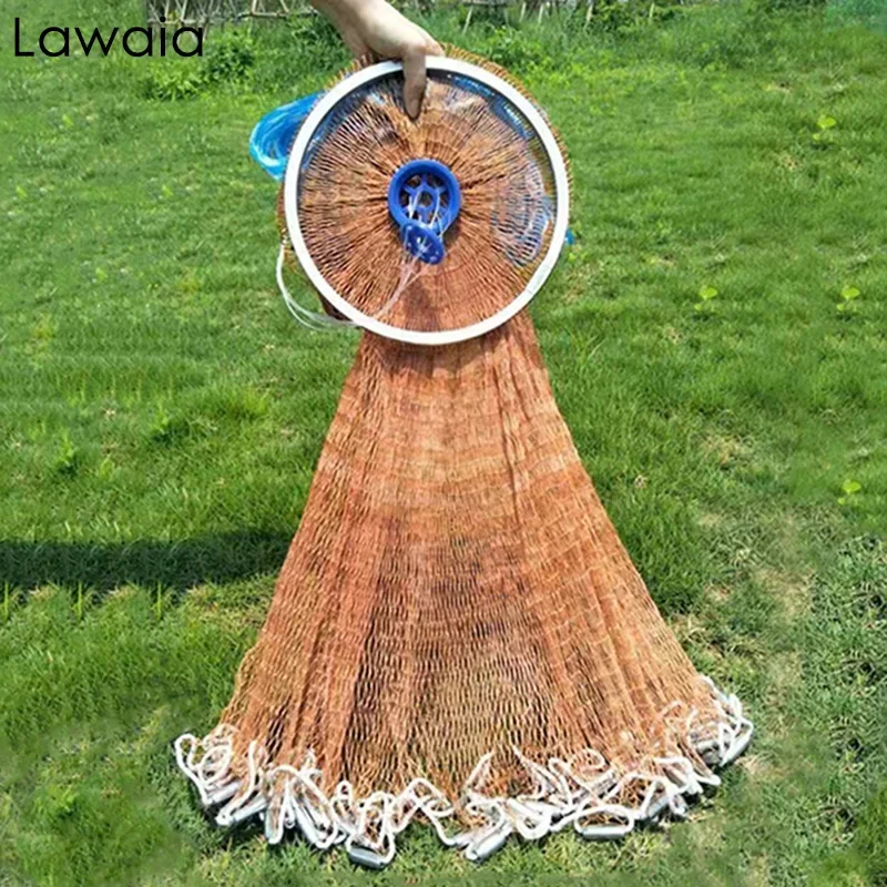 Lawaia Fishing Net Fish Mesh Hand Throwing Net Outdoor Fishing Tackle Tool Galvanized Steel Casting Network Model 240/300/600