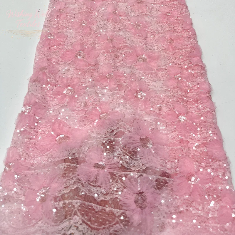 

French purple lace mesh fabric. African handicrafts, lace, sequins, plate flowers, sequins, embroidered fabrics, sewing fabrics