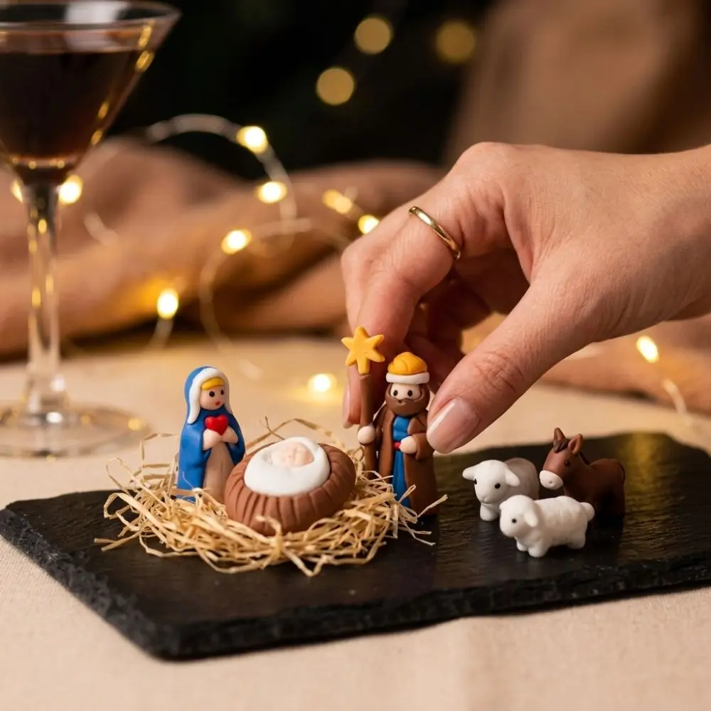 Metal Tin Box Mini Christmas Trough Set Holy Family Hand Painted Nativity Manger Scene Kit 3D Printed Shepherd Animal