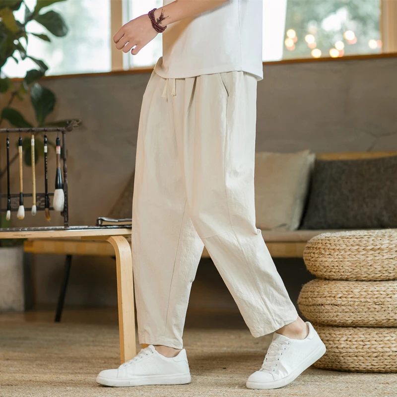 2023 Zomer Herenbroek Katoenen Linnen Mode Casual Broek Ademende Losse Korte Broek Rechte Broek