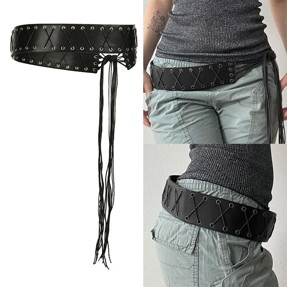 جديد بو الجلود شرابة حزام Y2K الشرير الهيب هوب حزام البنطال الجينز شخصية الزخرفية زنار الجينز السراويل ديكور