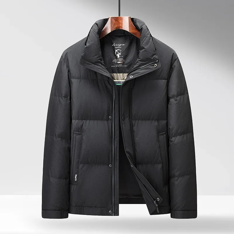 Men's Down Jacket Middle-aged and Young Business Casual Jacquard Stand-up Collar Warm 90 Duck Down Top Bread Jacket