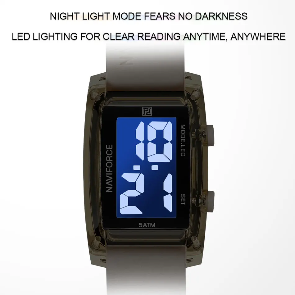 Naviforce-女性用防水スポーツ腕時計,電子時計,デジタル液晶,アラーム,クロノ,学生,ファッション