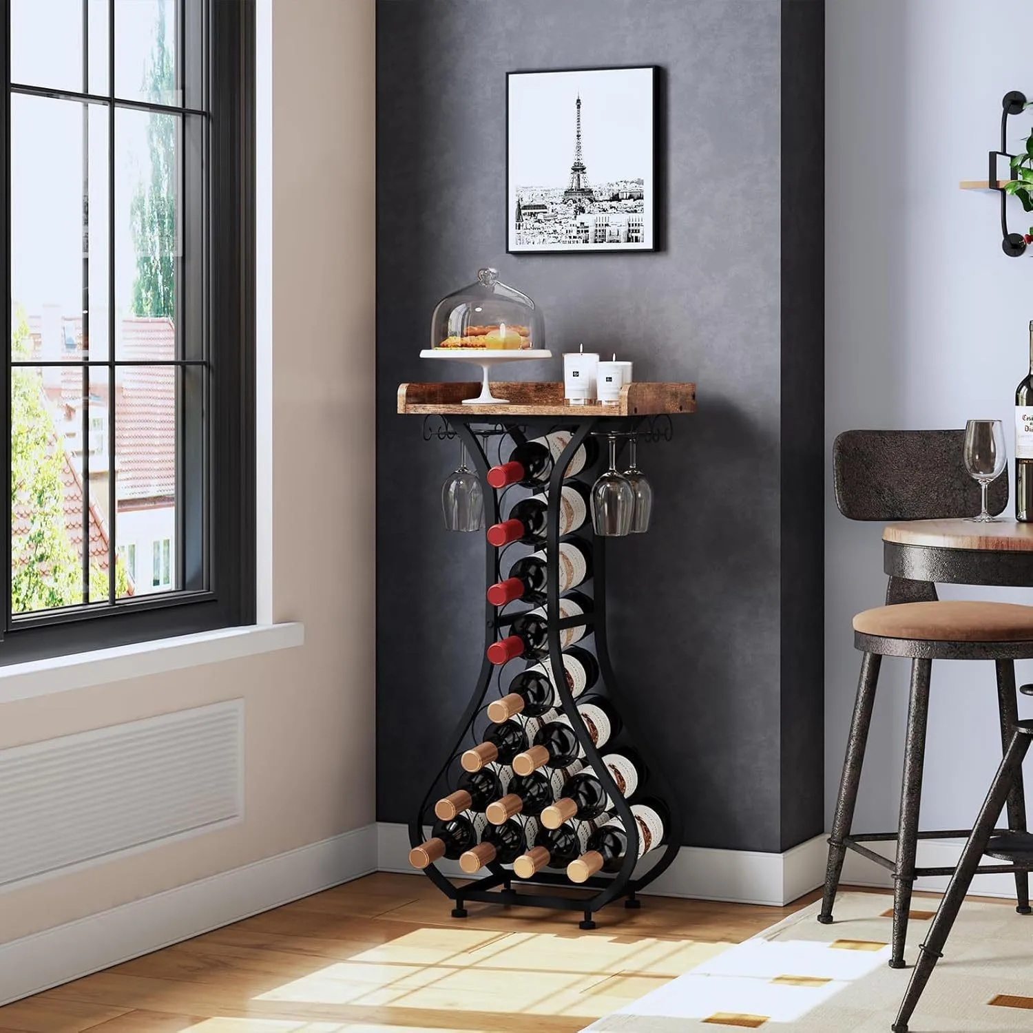 Floor-to-ceiling wine rack, mini bar table, plant rack with glass rack, wall-mounted wine cabinet