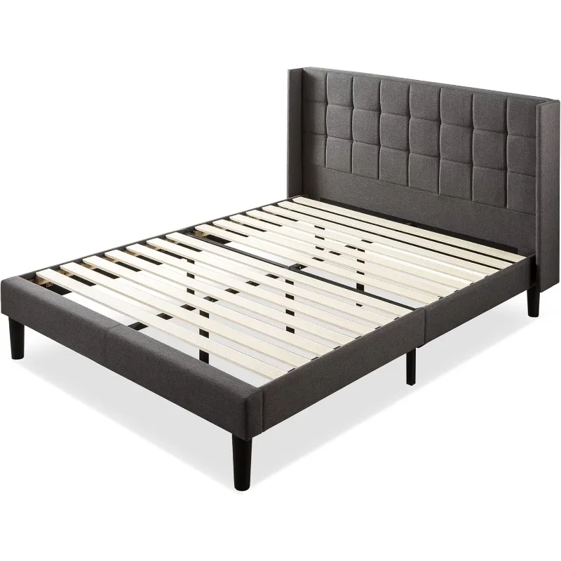 Dori Upholstered Platform Bed Frame with Wingback Headboard, Mattress Foundation, Wood Slat Support, No Box Spring Needed