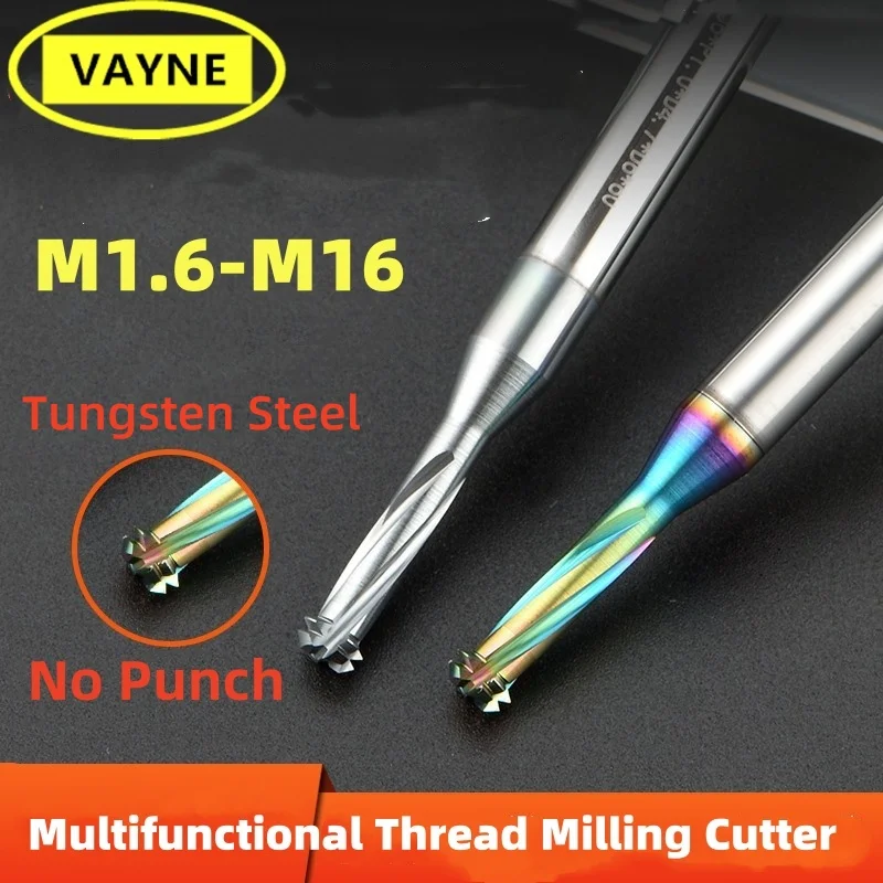 

1PCS CNC Multifunctional Tungsten Steel No punch Thread Milling Cutter M1.6M2M4M6-M16 mills For Drilling tapping and chamfering