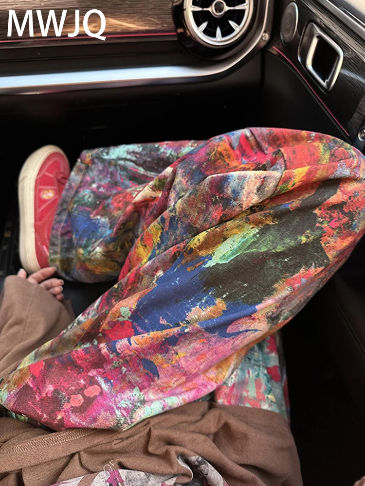 

MWJQ American 3D Printed Design Jeans Men's Hiphop Streetwear Vintage Trend Hamdsome Straight Pants 2025 Summer Tide 010168